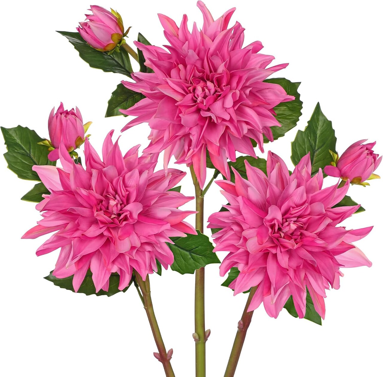 3 Pcs Artificial Dahlia Flowers – 27.9" Real-Touch Silk Stems with 6.1" Deep Pink Blooms, Lifelike Faux Flowers for Home Decor, Wedding, Centerpieces & Floral Arrangements